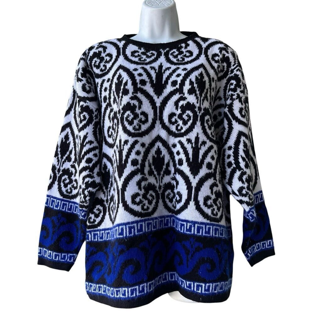 VTG Worthington Essentials Grandmacore Sweater L Damask Prints Long Sleeve USA